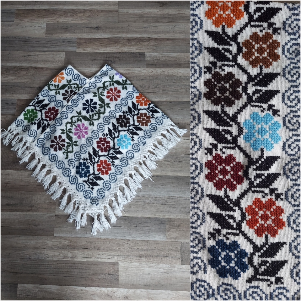 Traditional Embroidered Mexican Style Poncho Kids Medium
